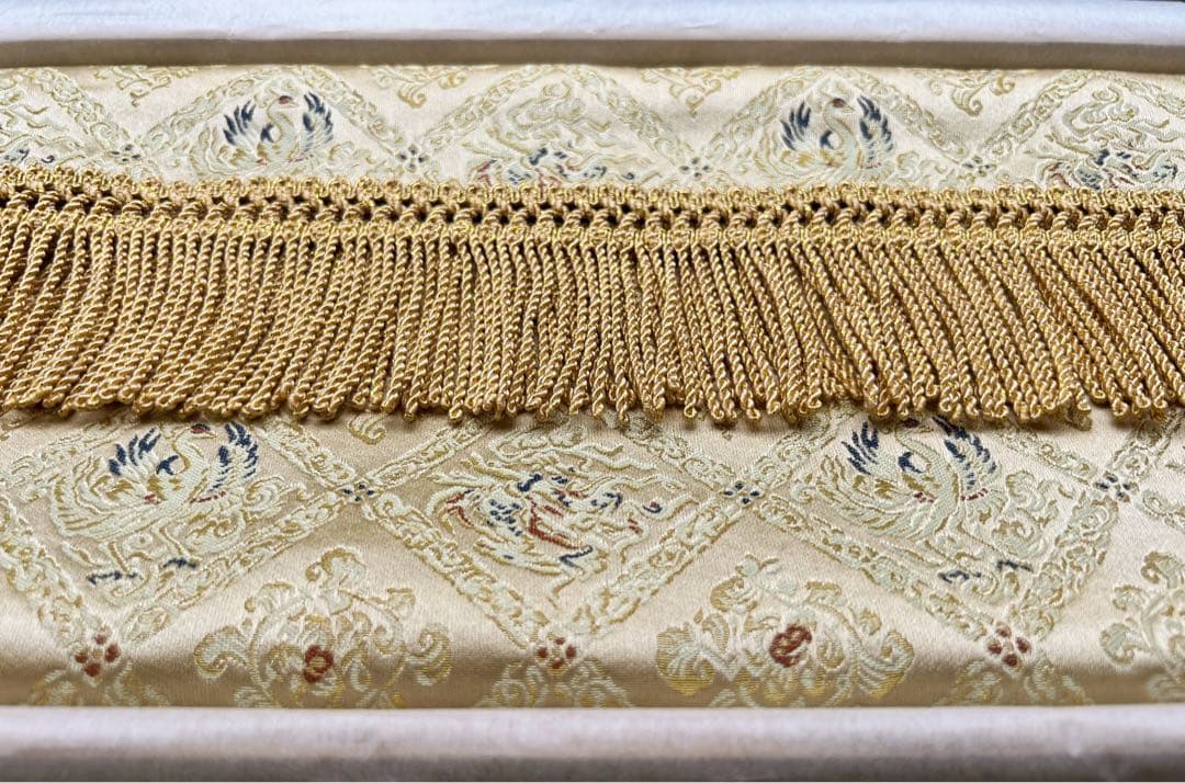 川島織物 麟鳳襷紋 白茶 箱付き 絹100%