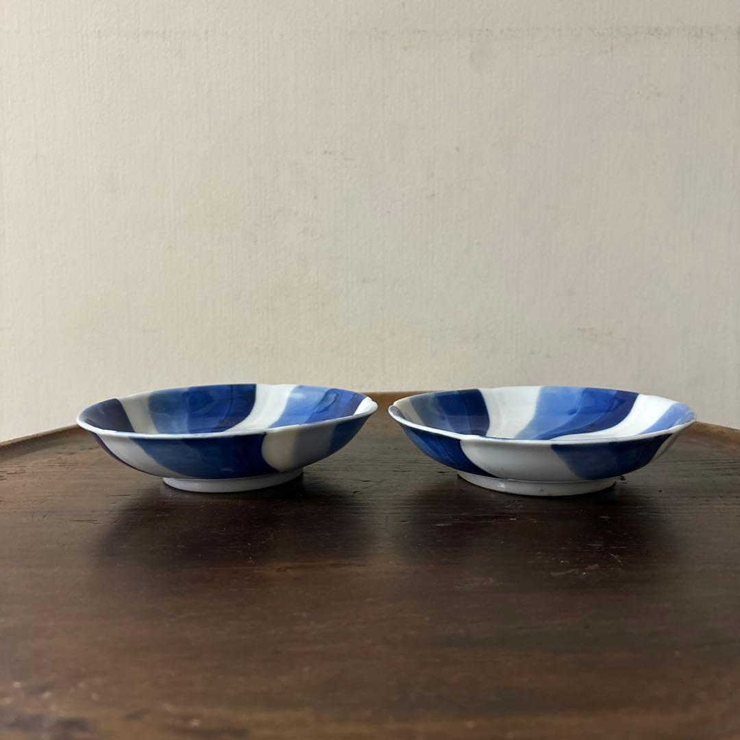 古伊万里染付捻り文皿　2点　江戸明治　アンティーク　酒器　白洲正子　白磁　検李朝