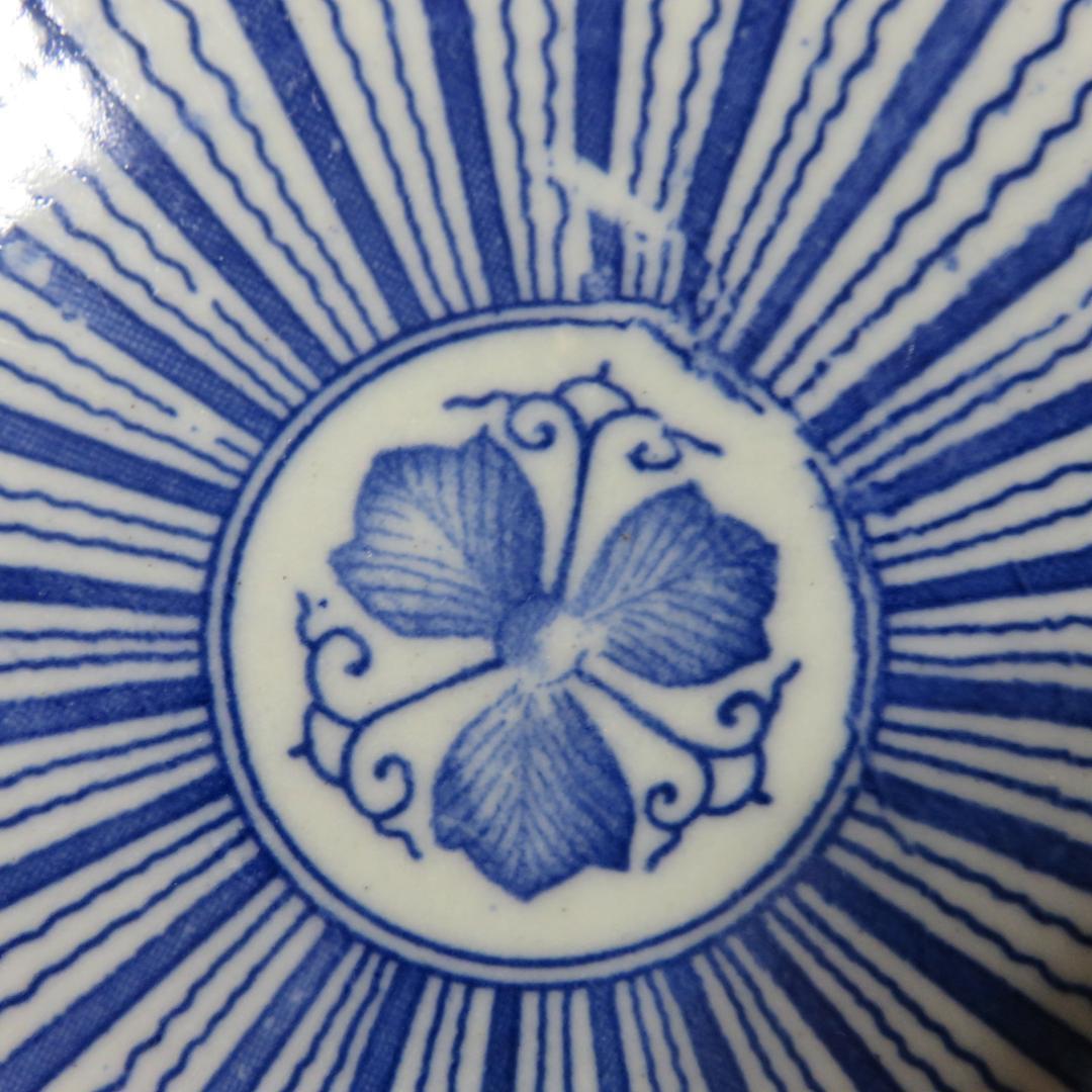 皿 中皿 4枚 印判染付 歪み 菊文様 蛸唐草 明治 大正