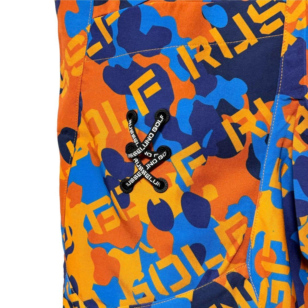 新品 ラッセルノ ゴルフ メッシュ ポケット ショーツ オレンジ カモ L 5