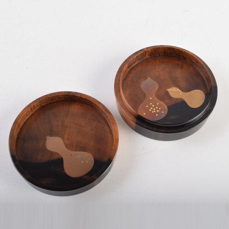 茶道具　正博作　黒柿製　六瓢蒔絵　香合　共布共箱　V　9034