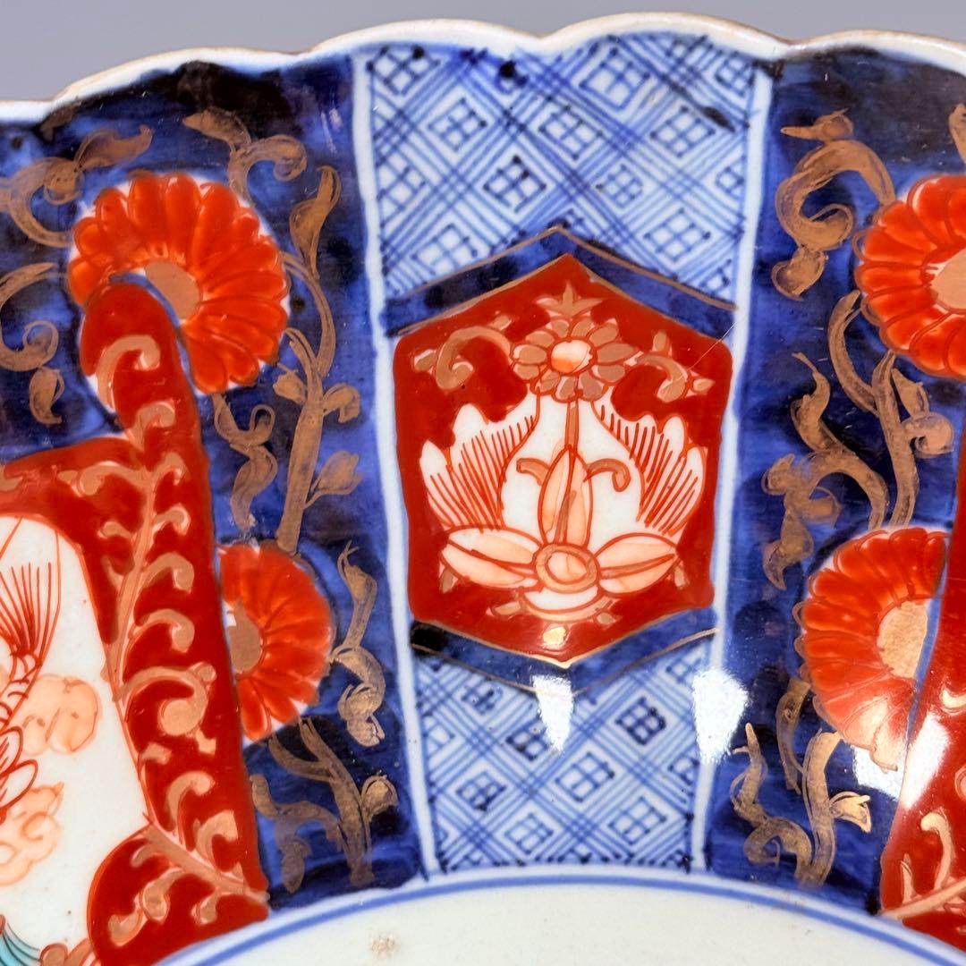 古伊万里　大聖寺伊万里　染錦三方龍仙人菊花型鉢　三ツ鉢揃い　黄仁覧図　特上品