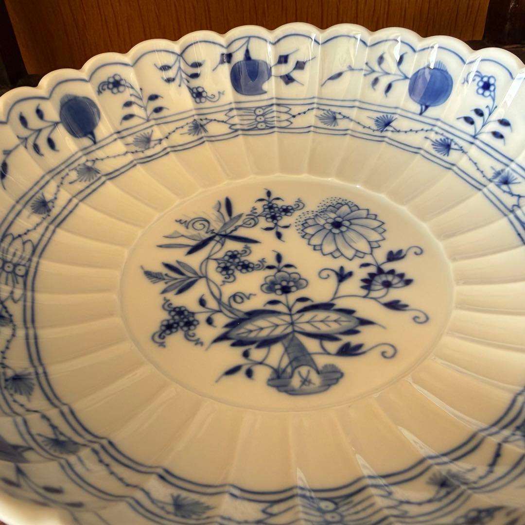 美品マイセンブルーオニオン　輪花ボウル　21.5cm