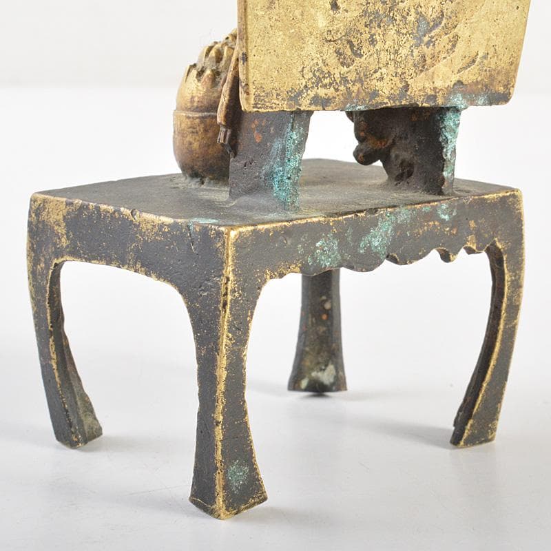 仏教美術　高麗～李朝時代　古銅鍍金　弥勒菩薩半跏像　時代箱　M　R7420