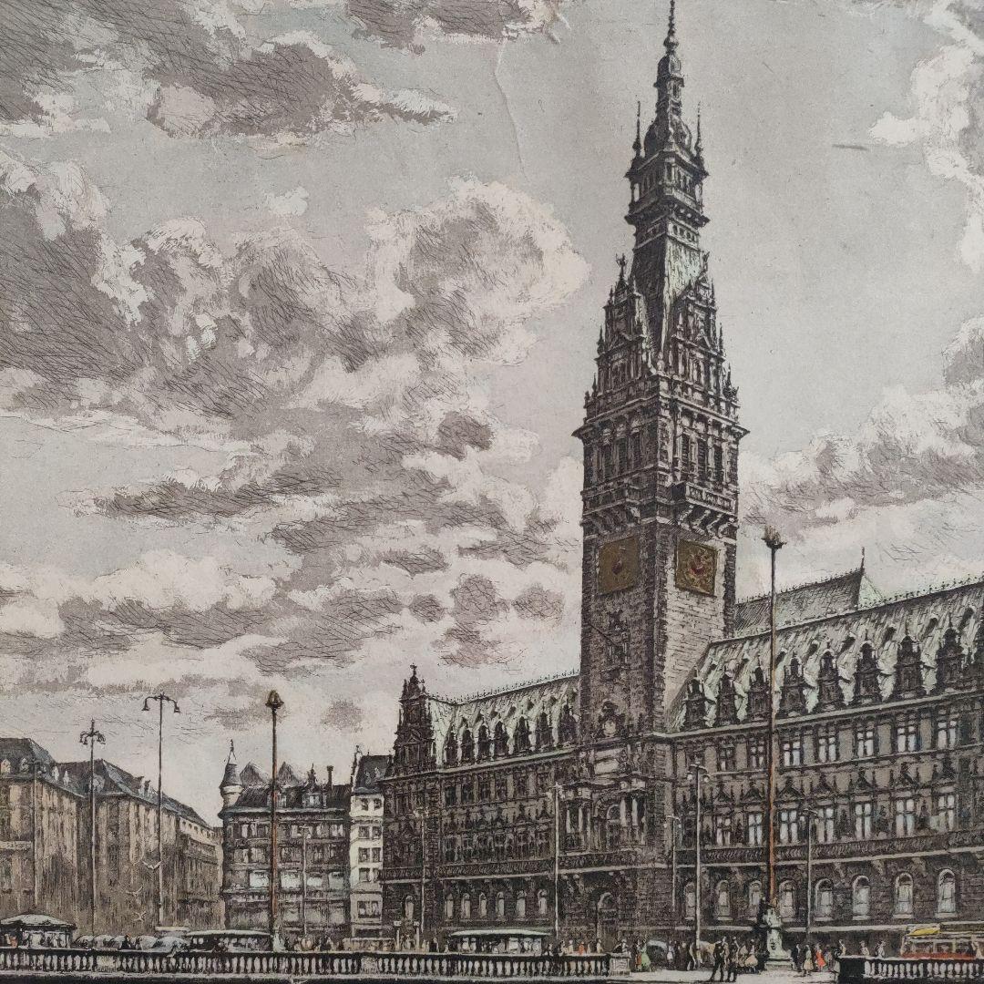 Adler Richard作エッチング『ハンブルク市庁舎とクライネ アルスター』