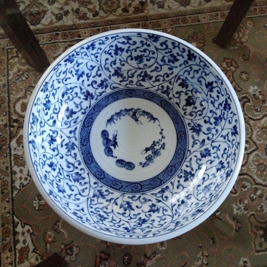 中国骨董大き目サイズ【松、竹、梅三友図染付青花洗】在銘旧家蔵希少貴重コレクション