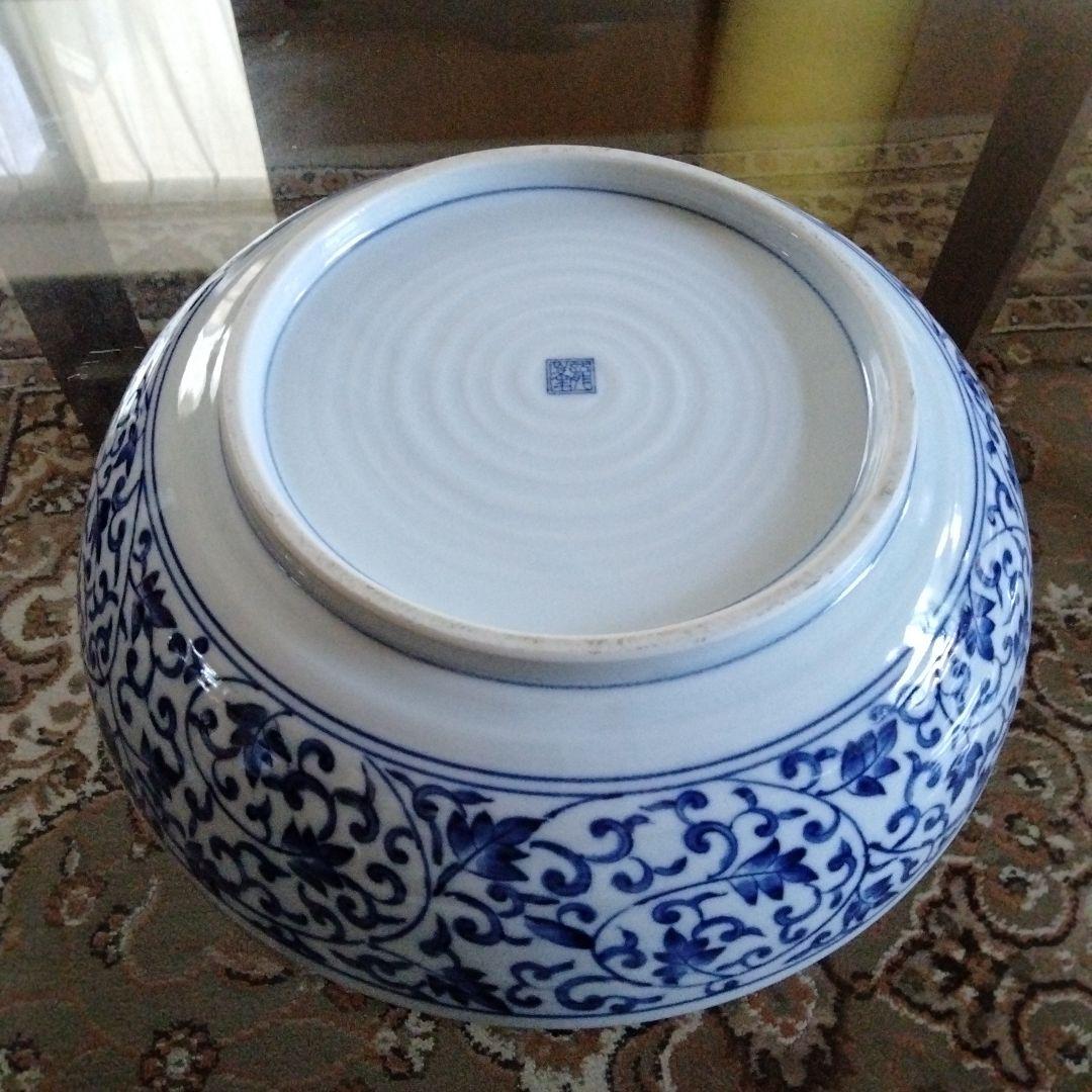 中国骨董大き目サイズ【松、竹、梅三友図染付青花洗】在銘旧家蔵希少貴重コレクション