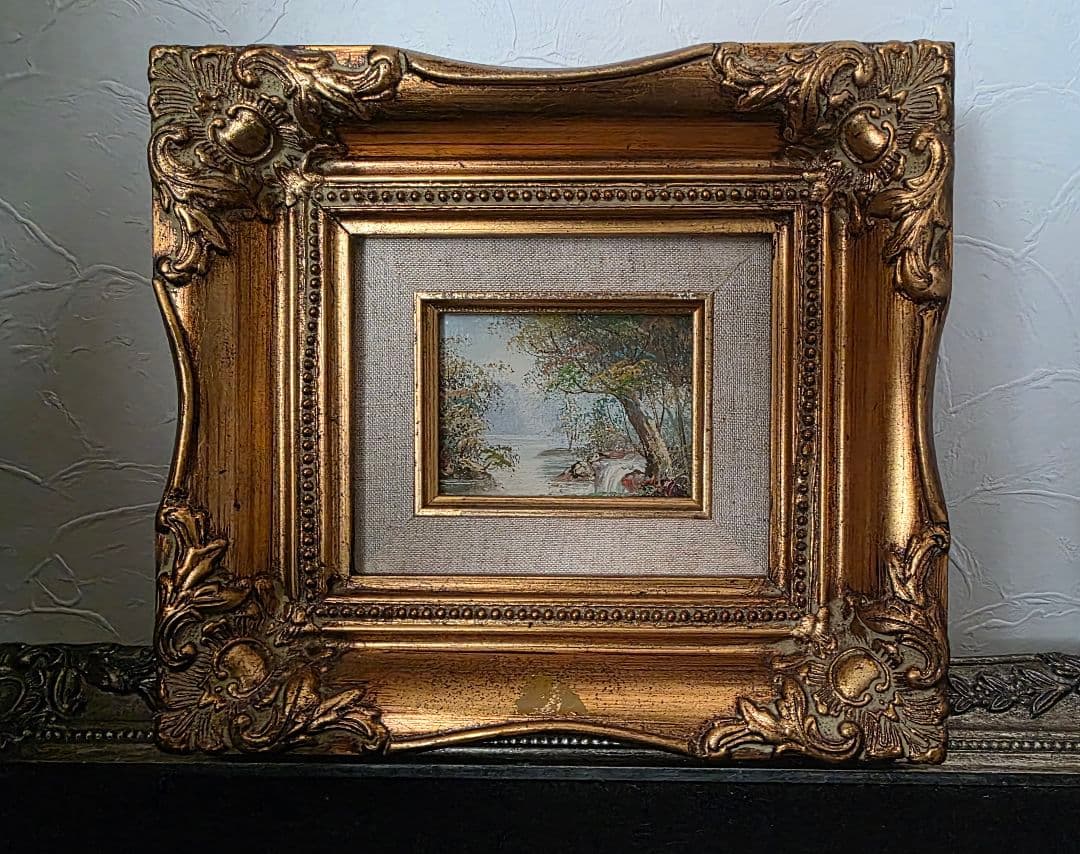 アンティーク　油絵　風景画 金色フレーム 小型