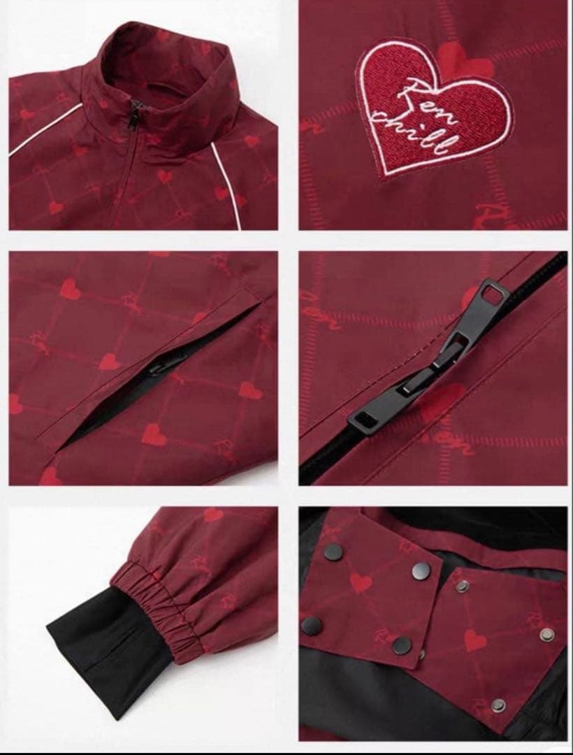 新品 男女兼用　スノーボードウェア 上下セット 朱色 スーツ 防水