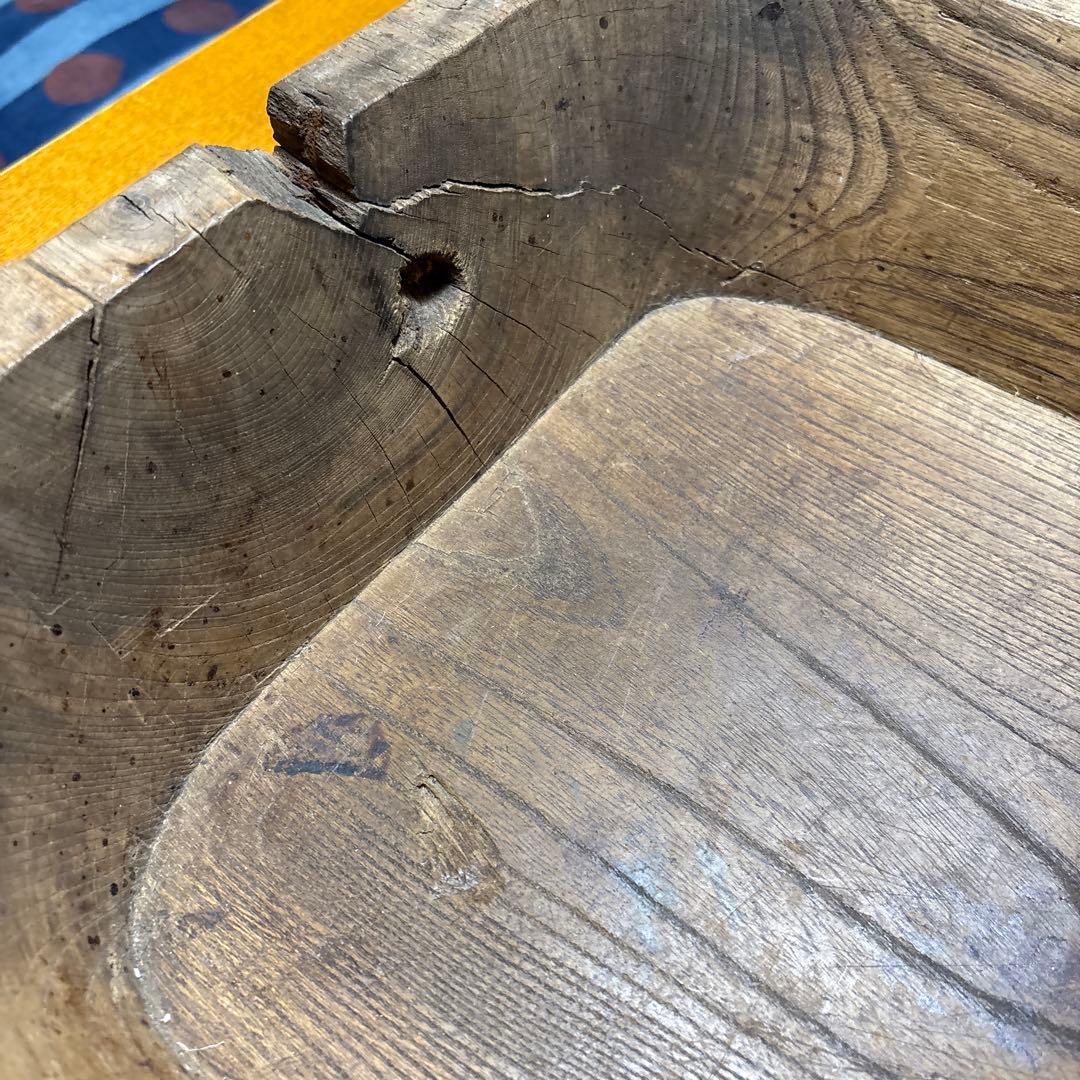 木製長方形皿 亀裂あり　骨董　木彫りトレイ