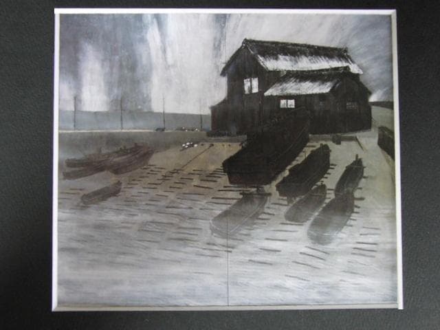 中根強司、【北の漁港】、希少な額装用画集より、状態良好、新品額装付
