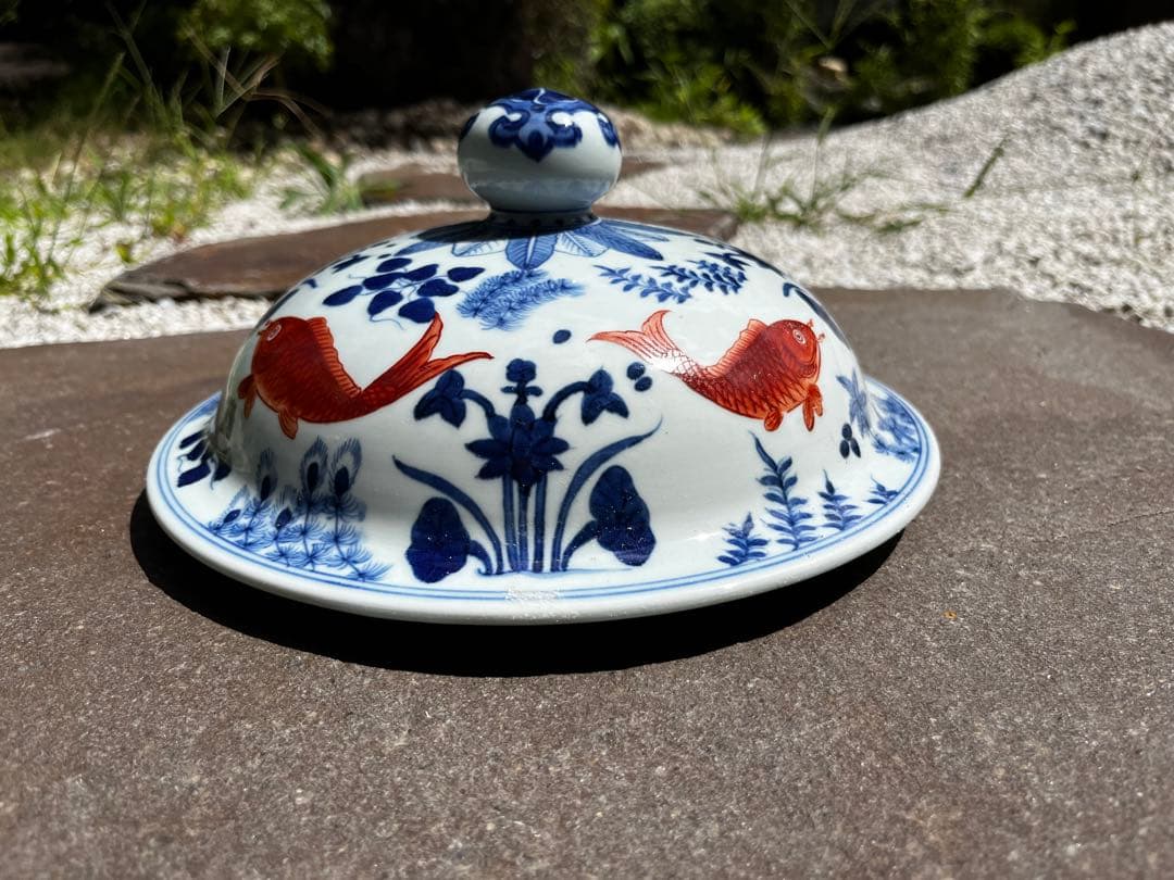 五彩魚藻紋蓋罐　景徳鎮窯　北京故宮博物院　秘蔵　監製証明書付　復刻製作