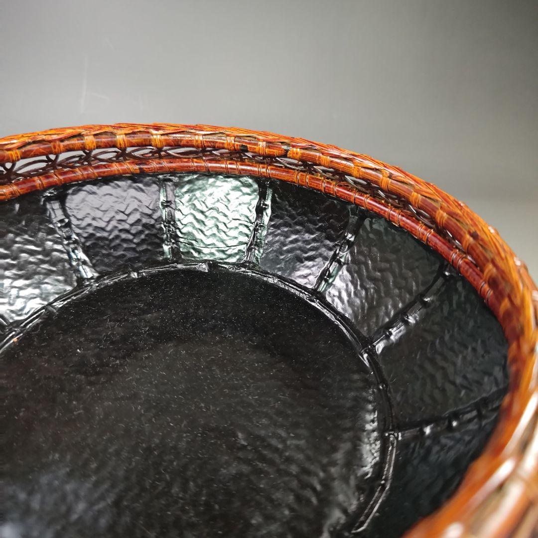 イ595 炭斗『田中篁斎造』『玄々斎好　七宝組炭斗　竹編　炭取　共箱』茶道具