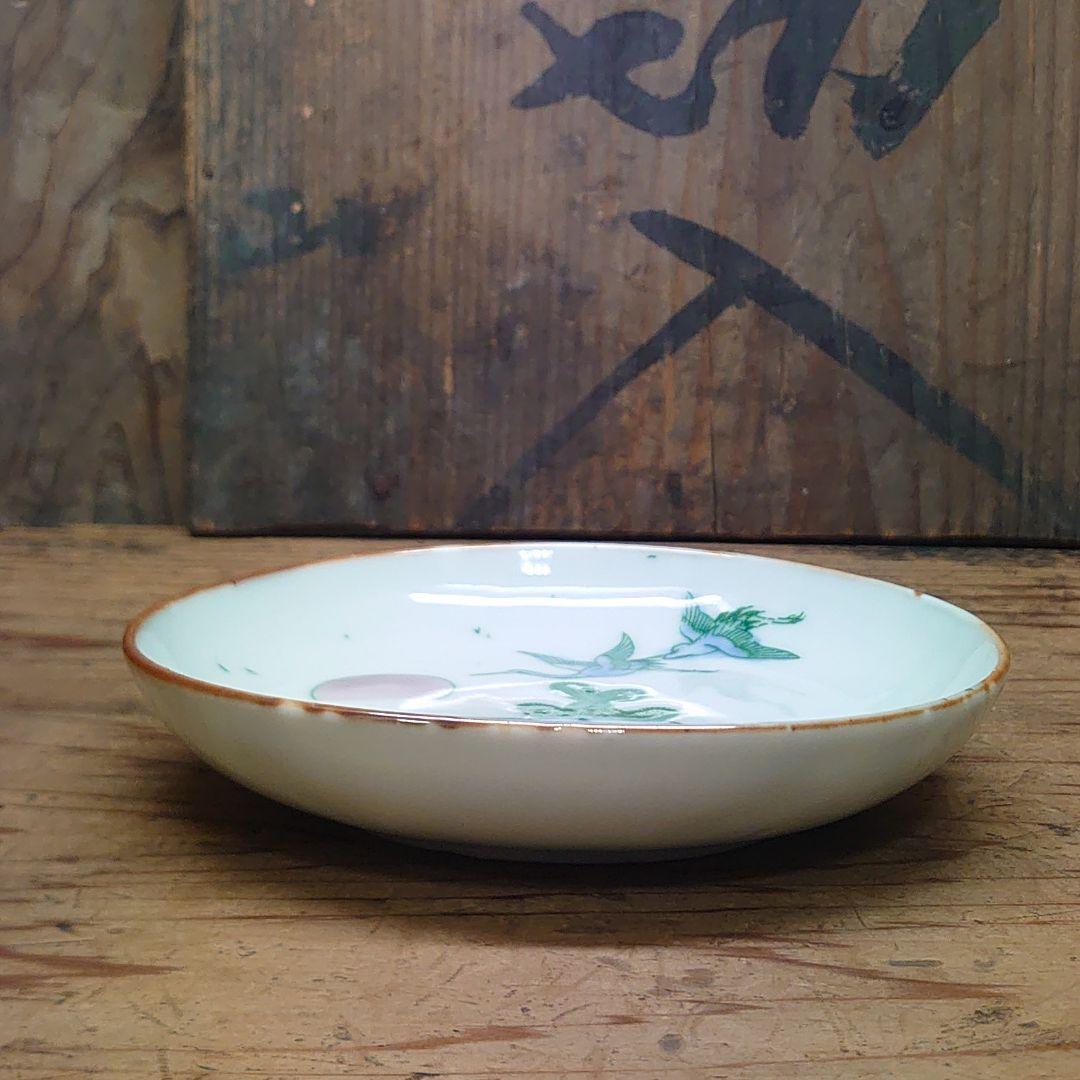 昔のお皿3枚セット 「Aけ2 レトロ 鶴 印判 明治 大正 昭和 江戸骨董」