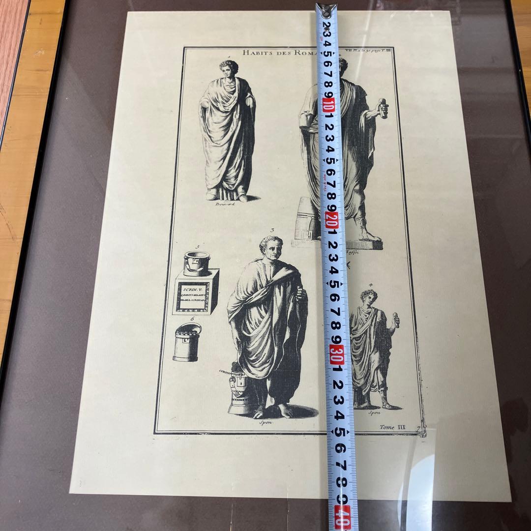 アンティーク　フランス銅版画　ローマ人の服　特大サイズ　額