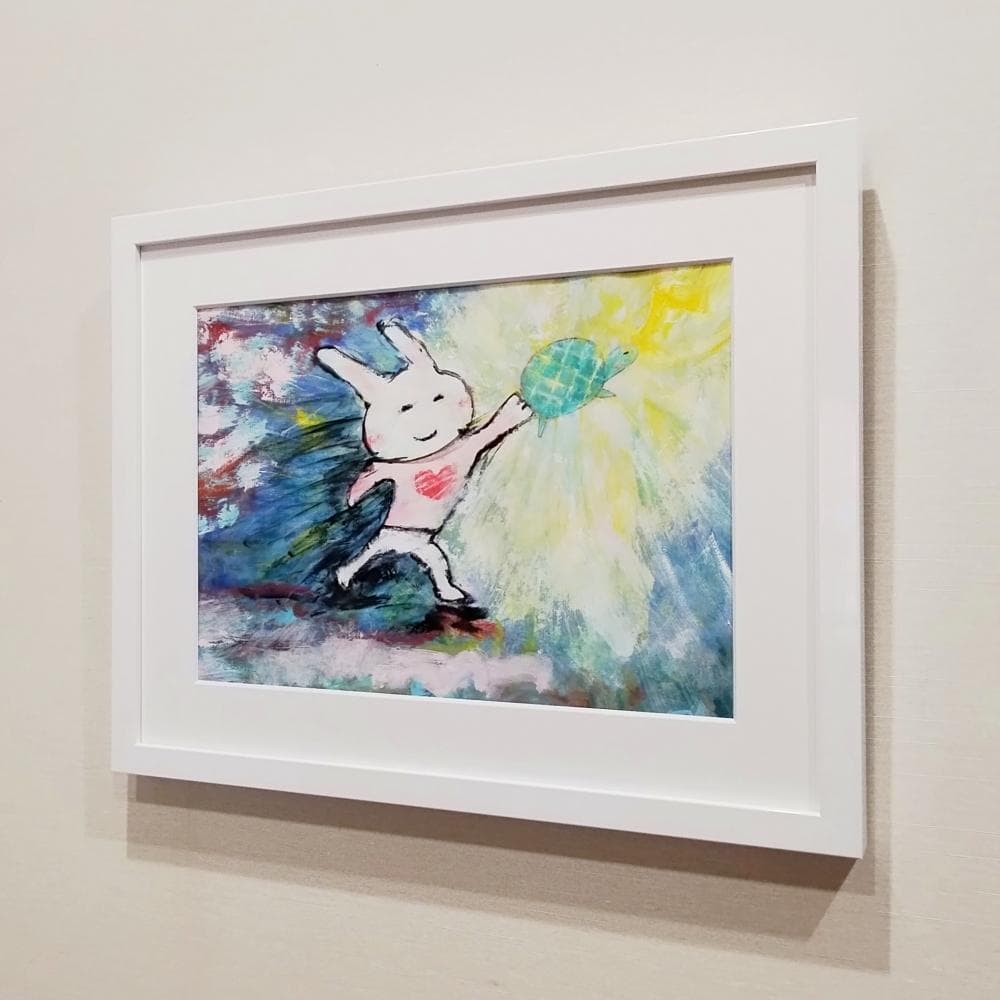 内野隆文　カミナリ　うさぎ　亀　絵画　ドローイング　現代美術　額付　真作