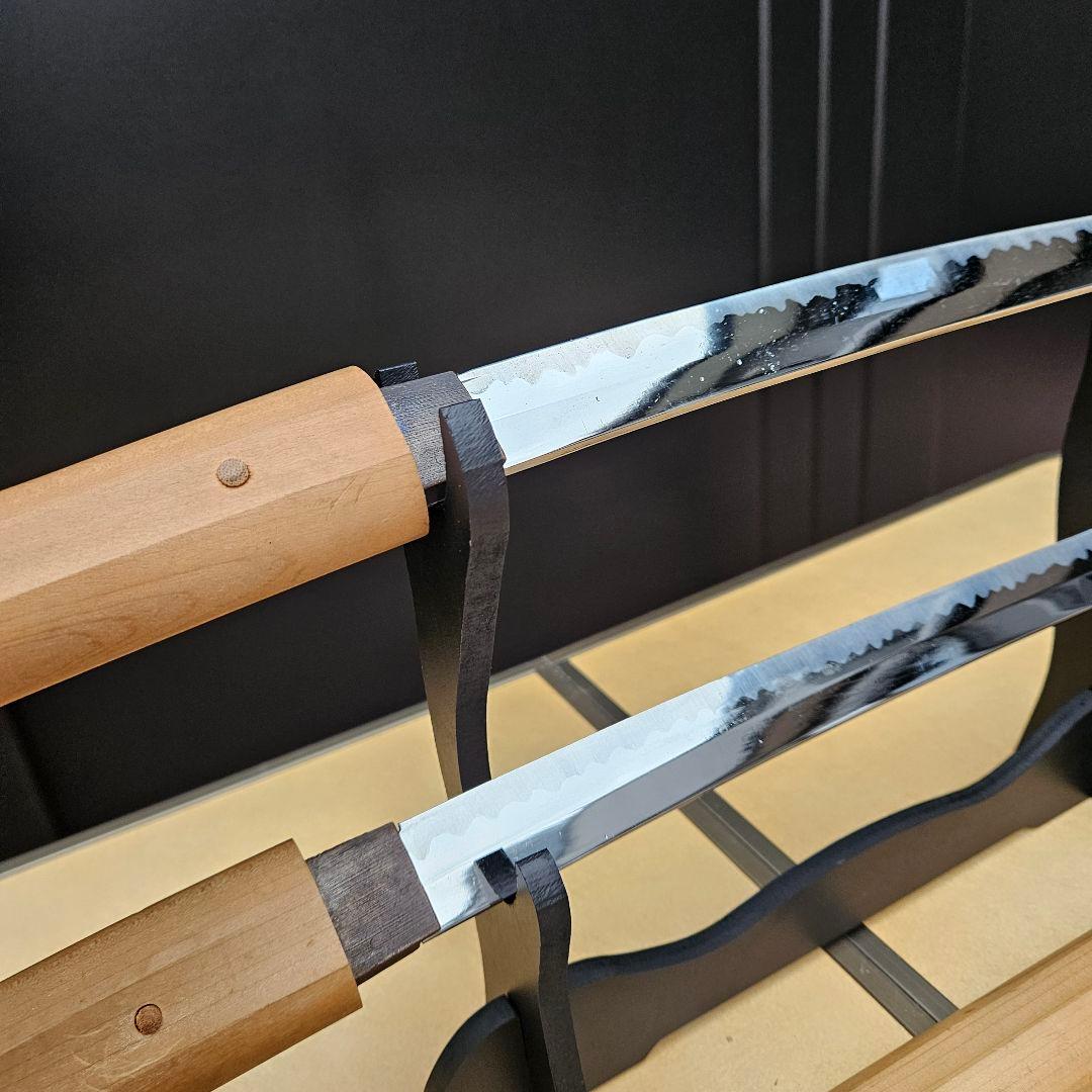 模造刀 大小2本セット 居合い 化粧刃文あり 刀置き二本掛け付