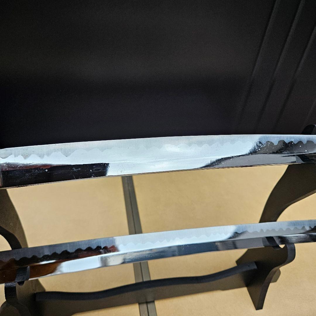 模造刀 大小2本セット 居合い 化粧刃文あり 刀置き二本掛け付