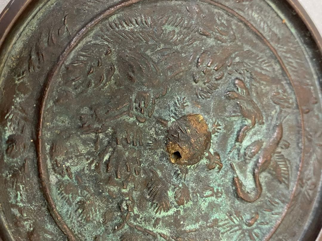 3-3035 骨董 州浜松樹双鳥鏡　室町時代