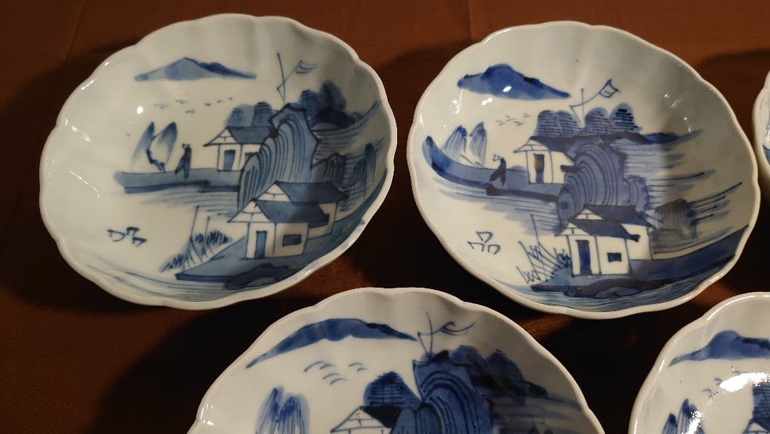 古伊万里　伊万里　染付　山水　なます皿　菓子皿　蔵出し　５客