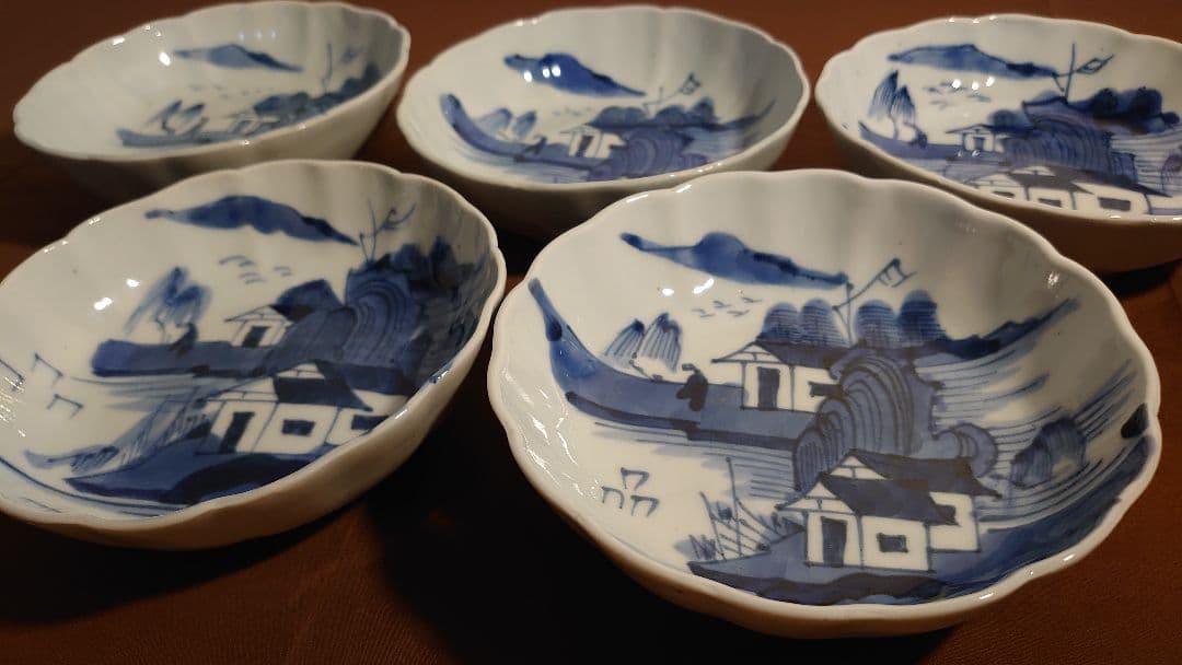 古伊万里　伊万里　染付　山水　なます皿　菓子皿　蔵出し　５客