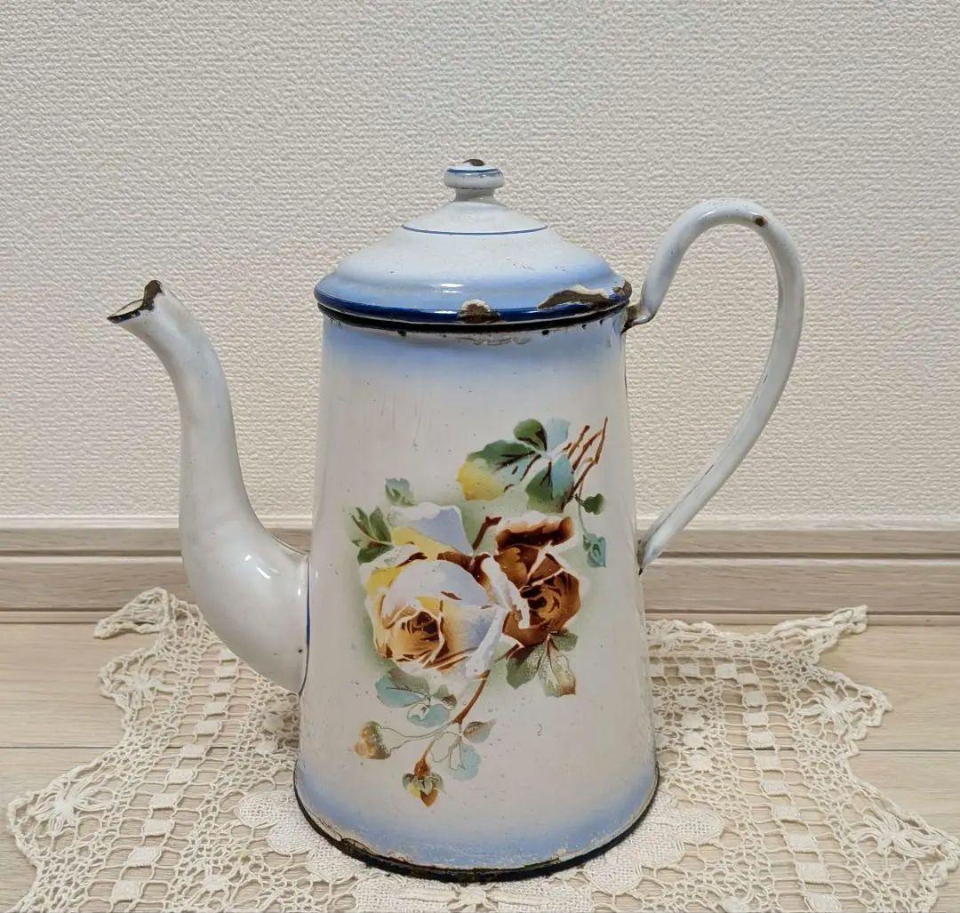 フランス アンティーク JAPY ホーロー ポット 薔薇 シャビー ブロカント