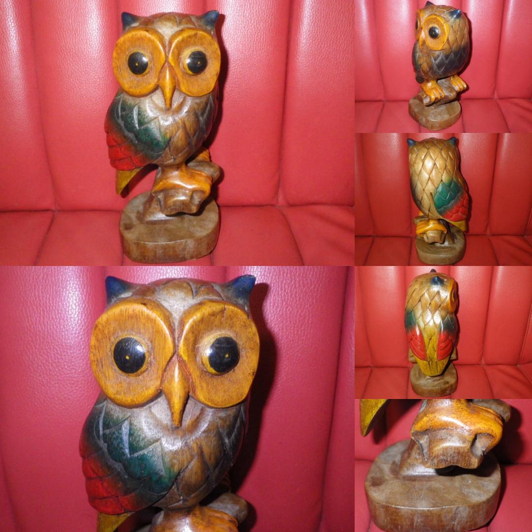 フクロウ★木彫り★置物★OWL★ミミズク★鳥★梟★縁起物★レトロ★不苦労★可愛い