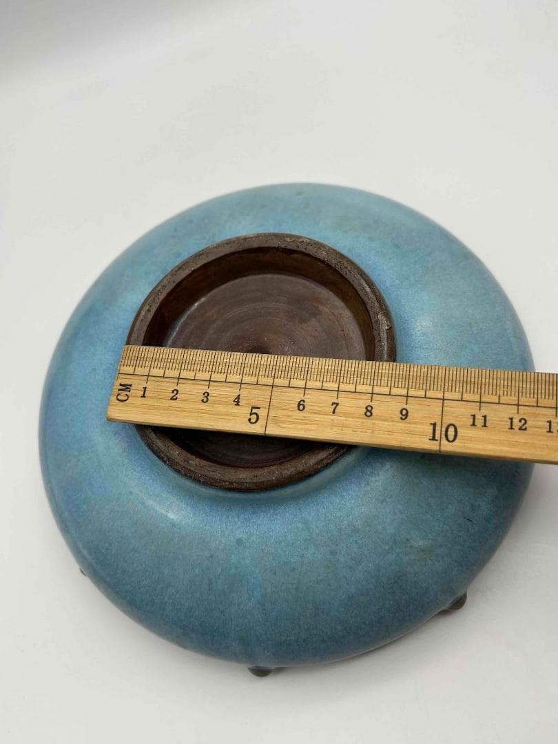 宋から元時代　鈞窯　澱青月白釉紫斑 鼓釘鈕洗 水丞 【旧家蔵出し】(B-92)