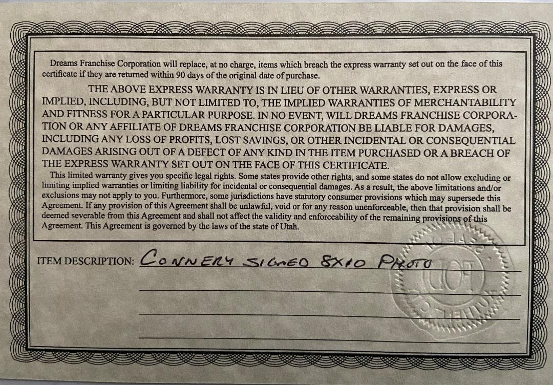 Sean Connery （ショーン・コネリー）の直筆サイン（鑑定書付き）