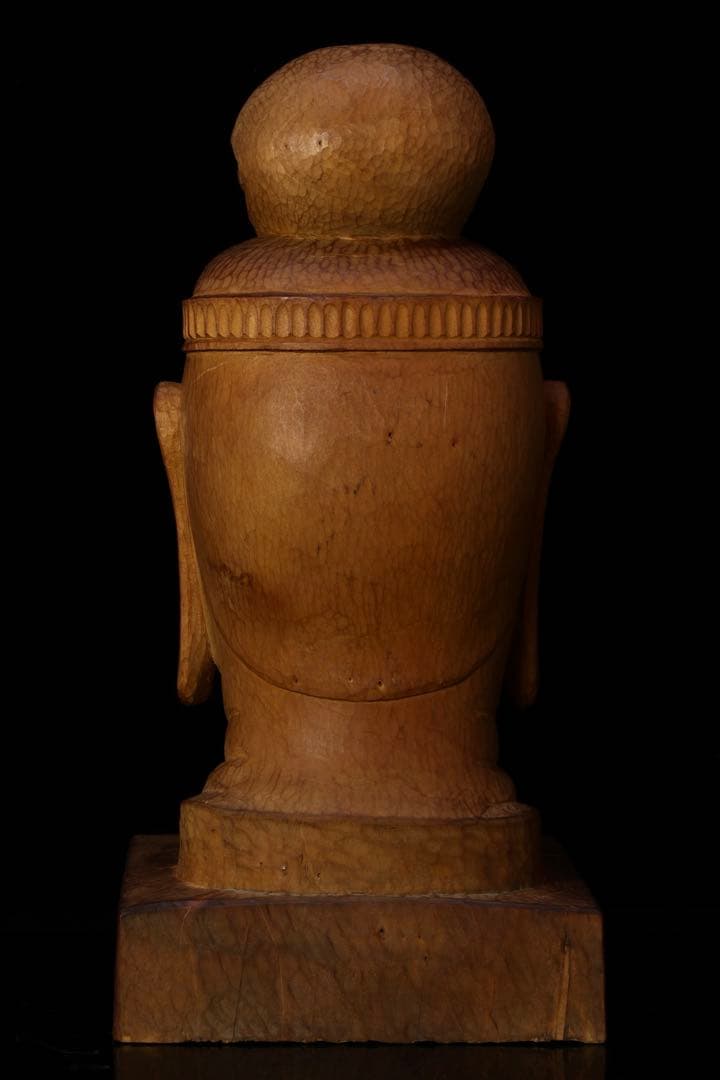 木彫『菩薩頭部』 共箱 高さ35cm 観音菩薩 仏像 頭 一刀彫 彫刻 仏教美術
