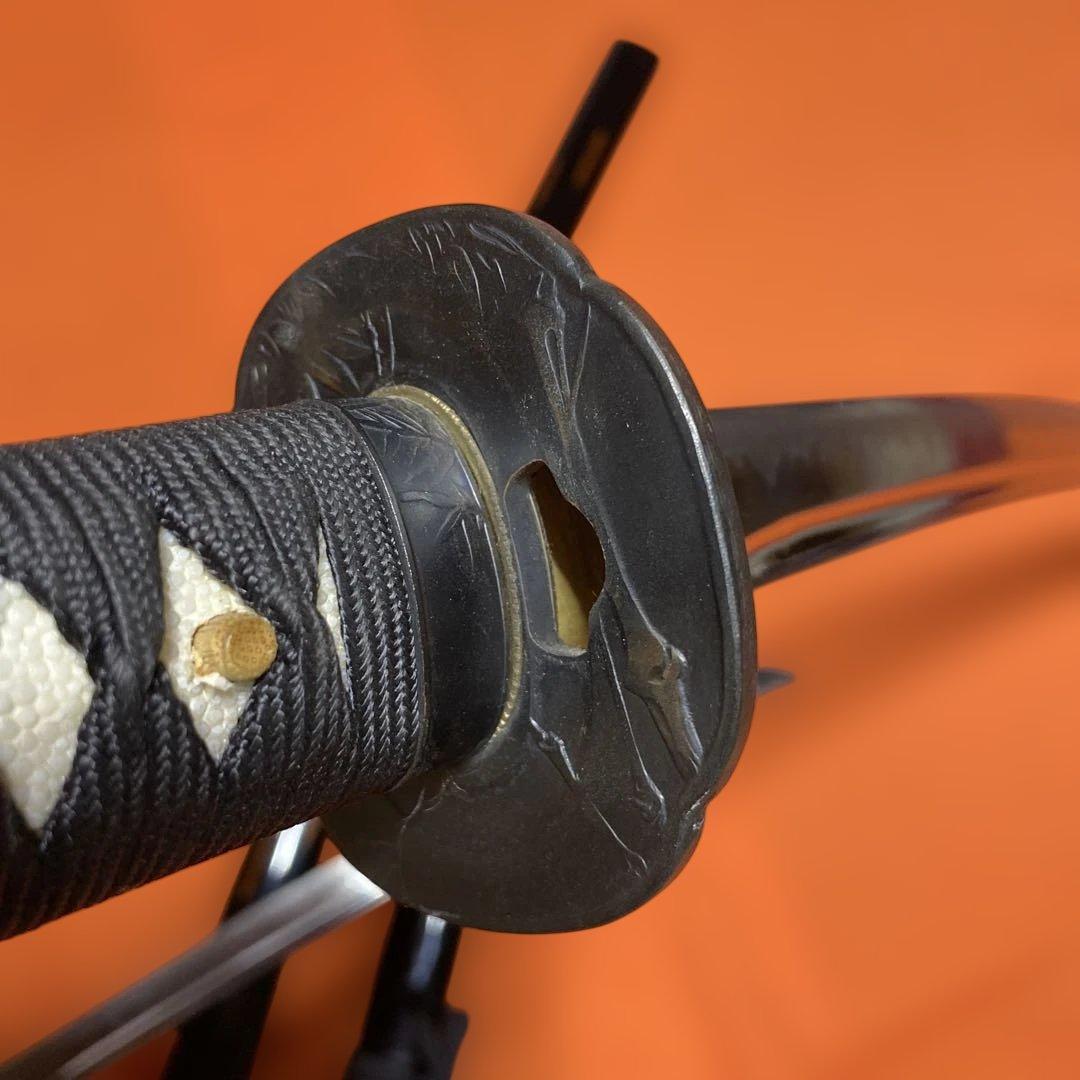 高級居合刀大小２本 黒柄 竹笹木瓜黒鍔 黒呂鞘