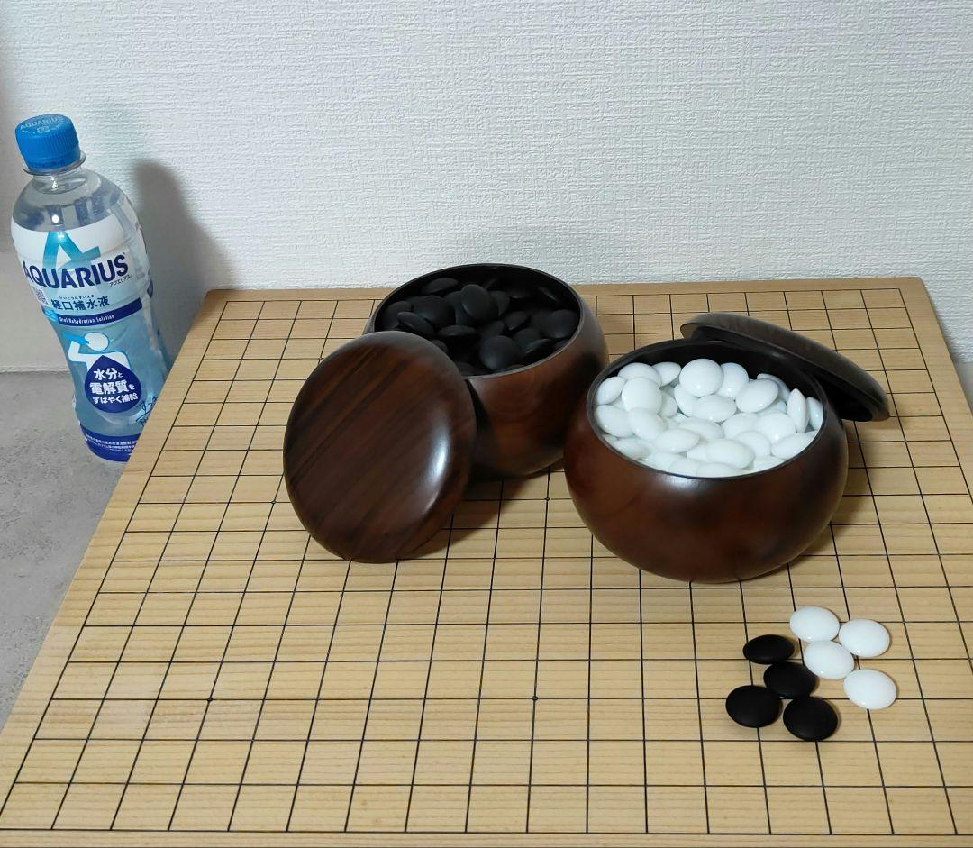 囲碁盤・碁石セット 木製 碁石入れ付き