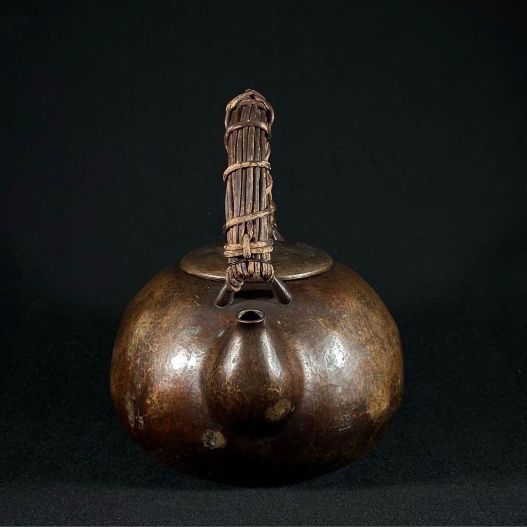 大型 玉川堂 無形文化財 鎚起 鎚目紋 口打出 銅瓶 湯沸 薬缶 草蔓提手