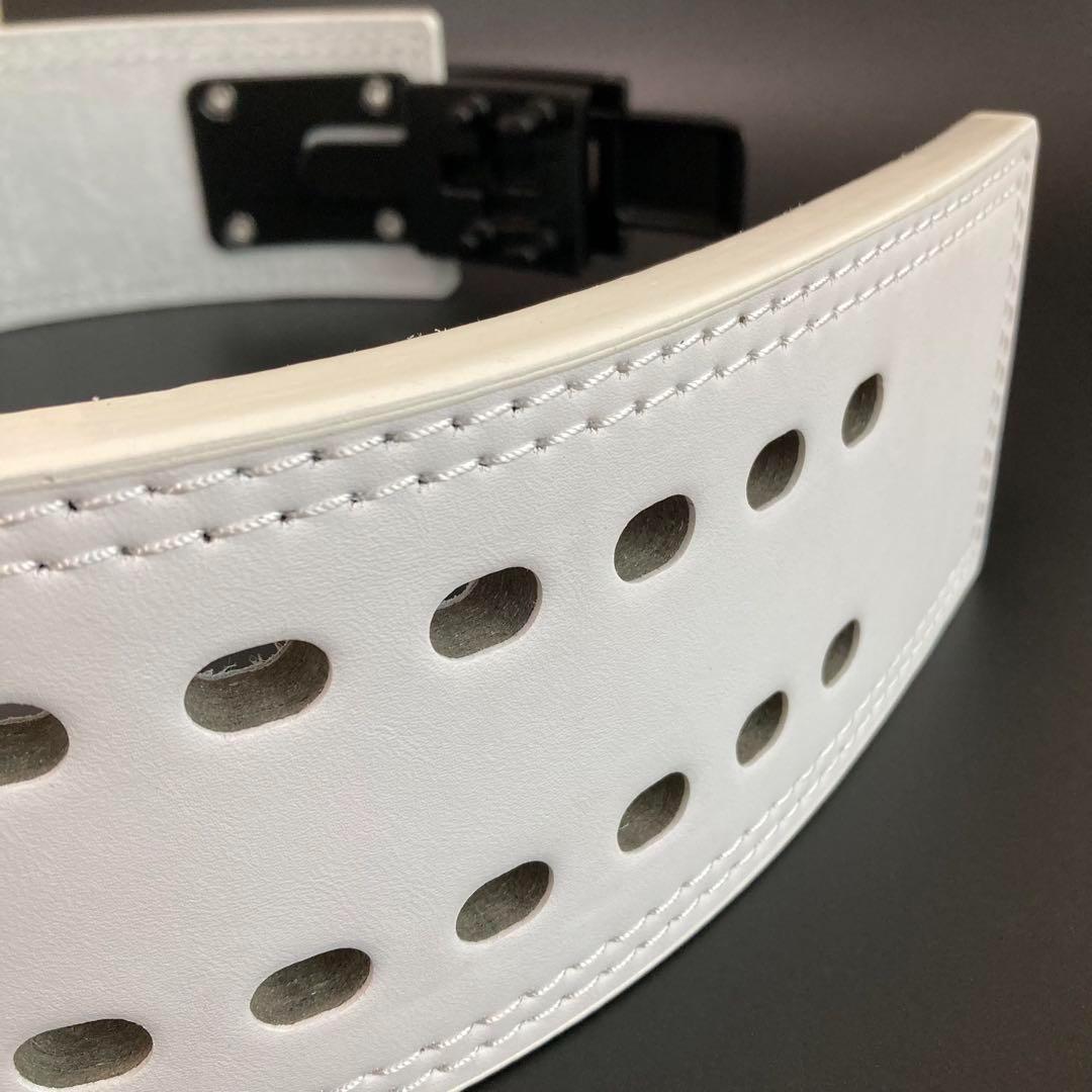 〈訳あり〉パワーベルト レバーアクション 本革 ワンタッチ可変式 白ベルト×黒B