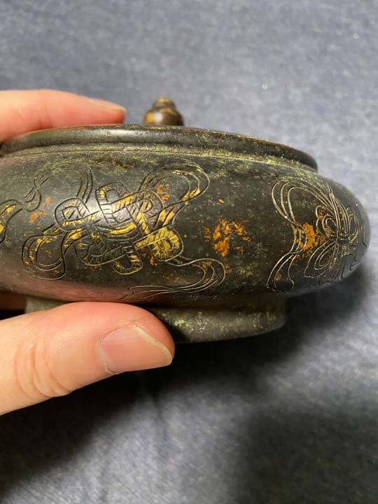 中国古美術　仏八寶琉金銅香炉「飛雲閣」在銘