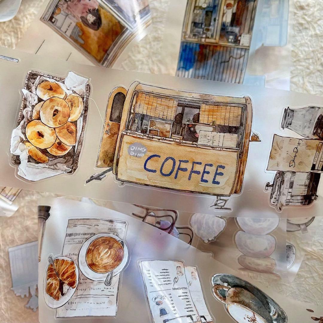 雾面PET 咖啡时光 ダイカット加工 6.5cm×5m 海外マスキングテープ