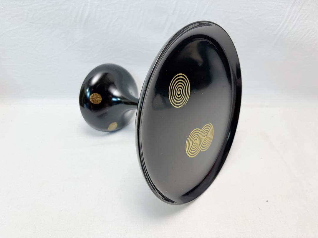 ほぼ未使用 茶道具 渦蒔絵 木製黒真塗 貴人高杯 淡々斎好写 干菓子器 元箱