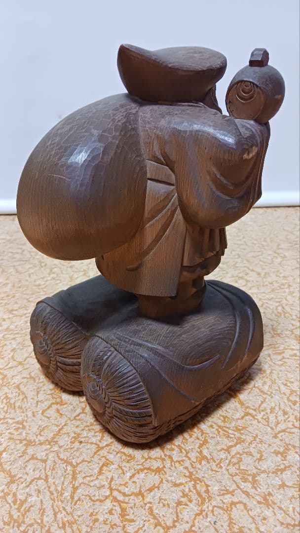 木彫　廣元作　【大黒天】　在銘　 七福神　 縁起物　 大黒様　木像　仏像　共箱