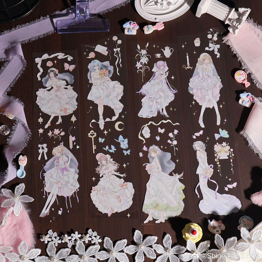 【8889】海外　マステ　3/5/巻　貝殻光マスキングテープ　花嫁　人物系