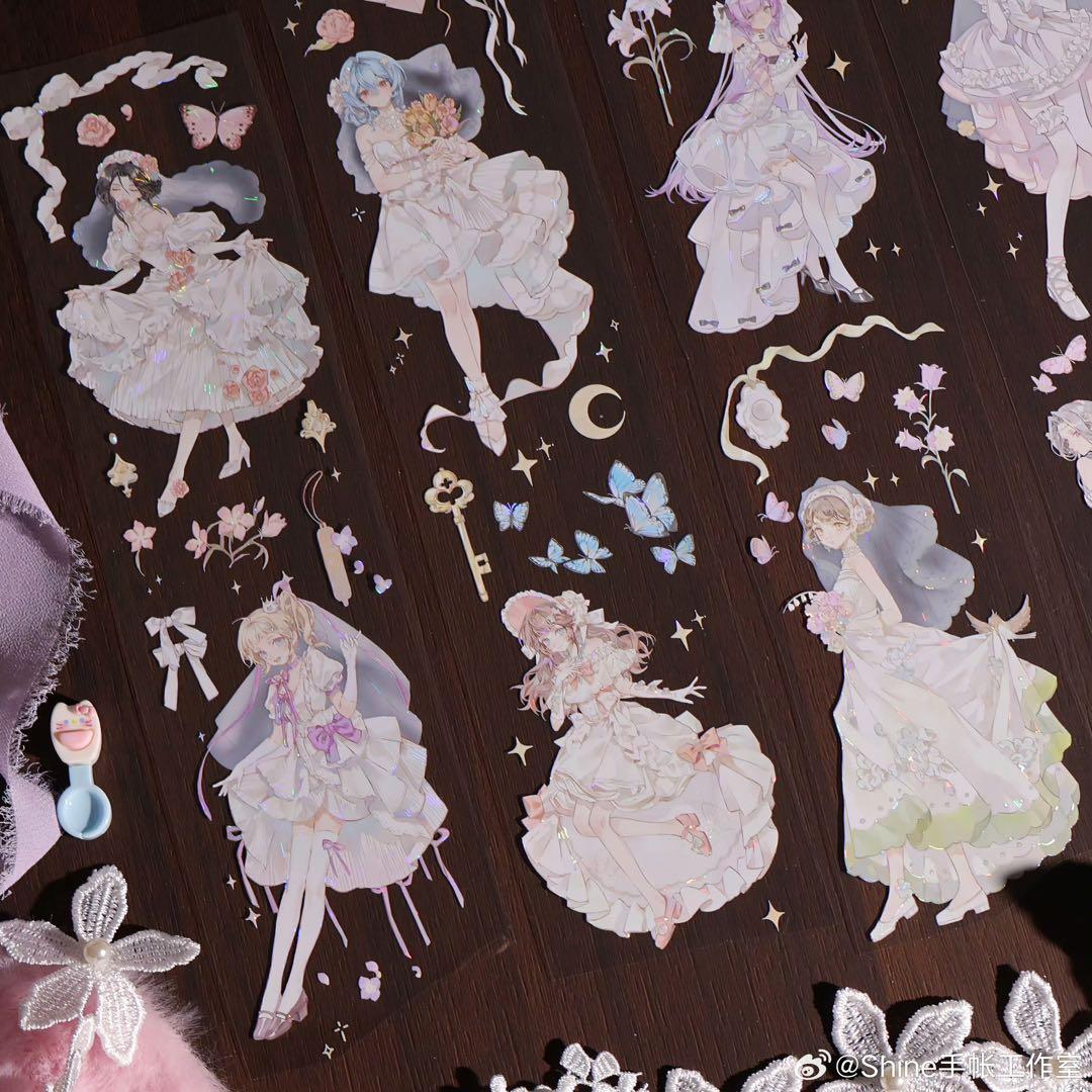 【8889】海外　マステ　3/5/巻　貝殻光マスキングテープ　花嫁　人物系