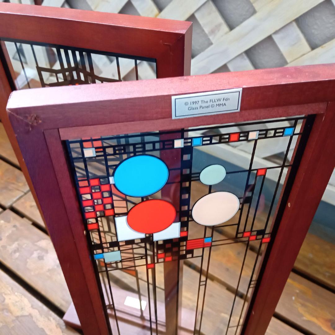 フランクロイドライト ステンドグラス木製枠２枚パレード＆ロビー邸グラスマスターズ