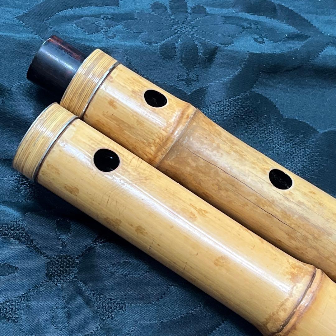 尺八 琴古流 在銘 2印 二尺二寸管 中継ぎ籐巻き銀三線 【音出し確認済み】