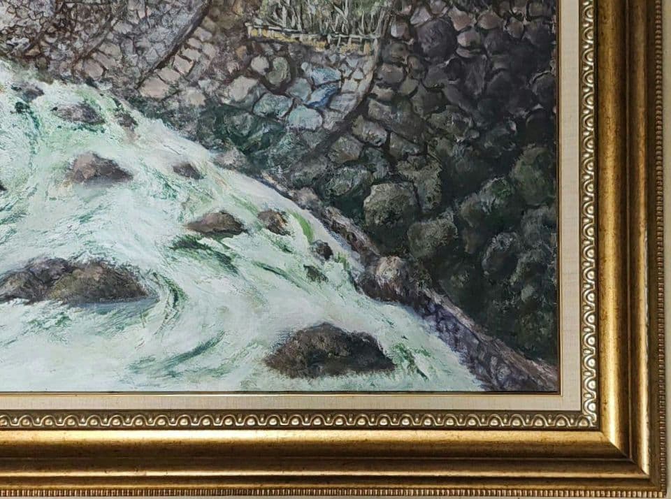 旅館装飾 F30号 大型 額縁 油絵 温泉街 昭和レトロ 店舗什器 アンティーク