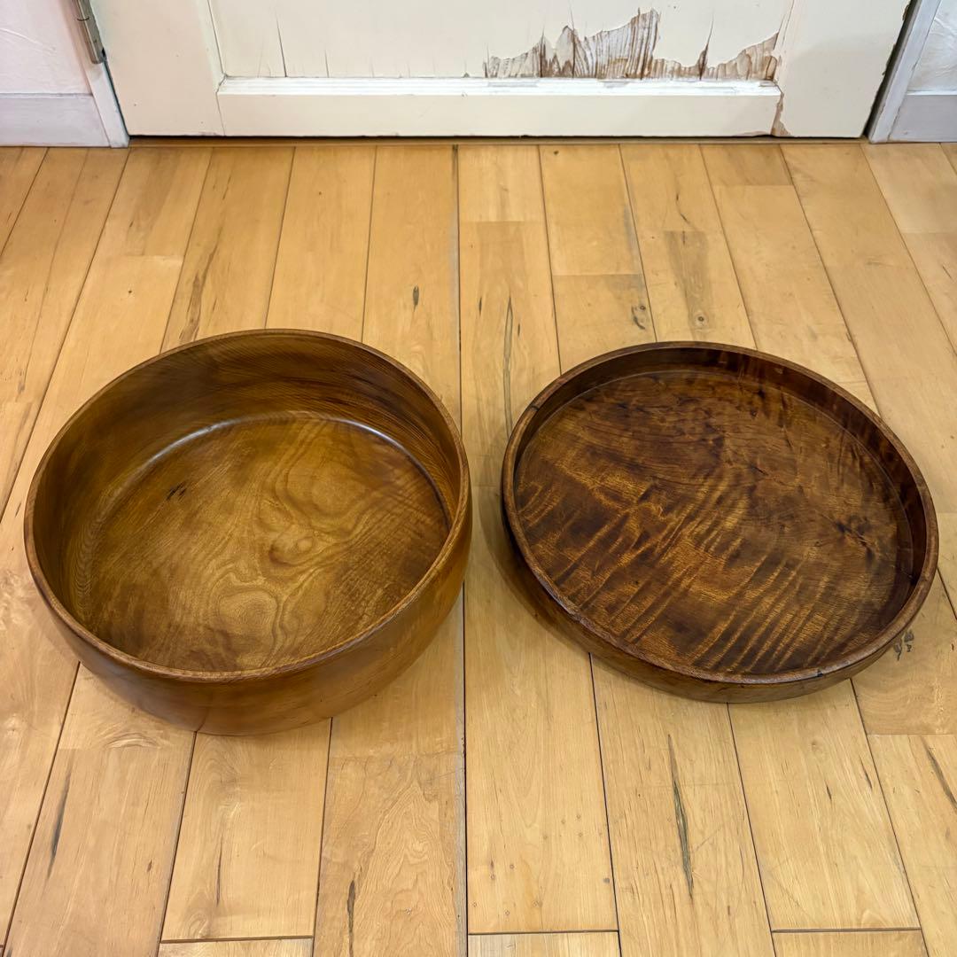 ☆アンティーク☆古道具　丸盆　茶びつ　茶櫃　くり抜き　伝統工芸　虎目　トラ目