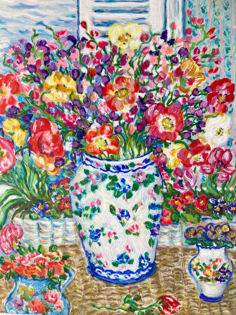 【真作保証】レスリー・セイヤー「花」シルクスクリーン 直筆サイン 版画