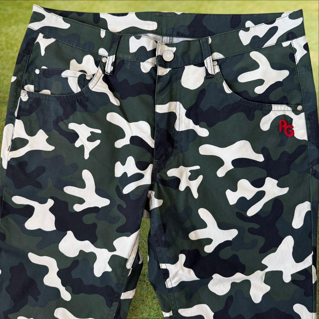 美品　パーリーゲイツ　パンツ　迷彩　黒　白　緑　カーキ　M〜L相当　カモ柄　4