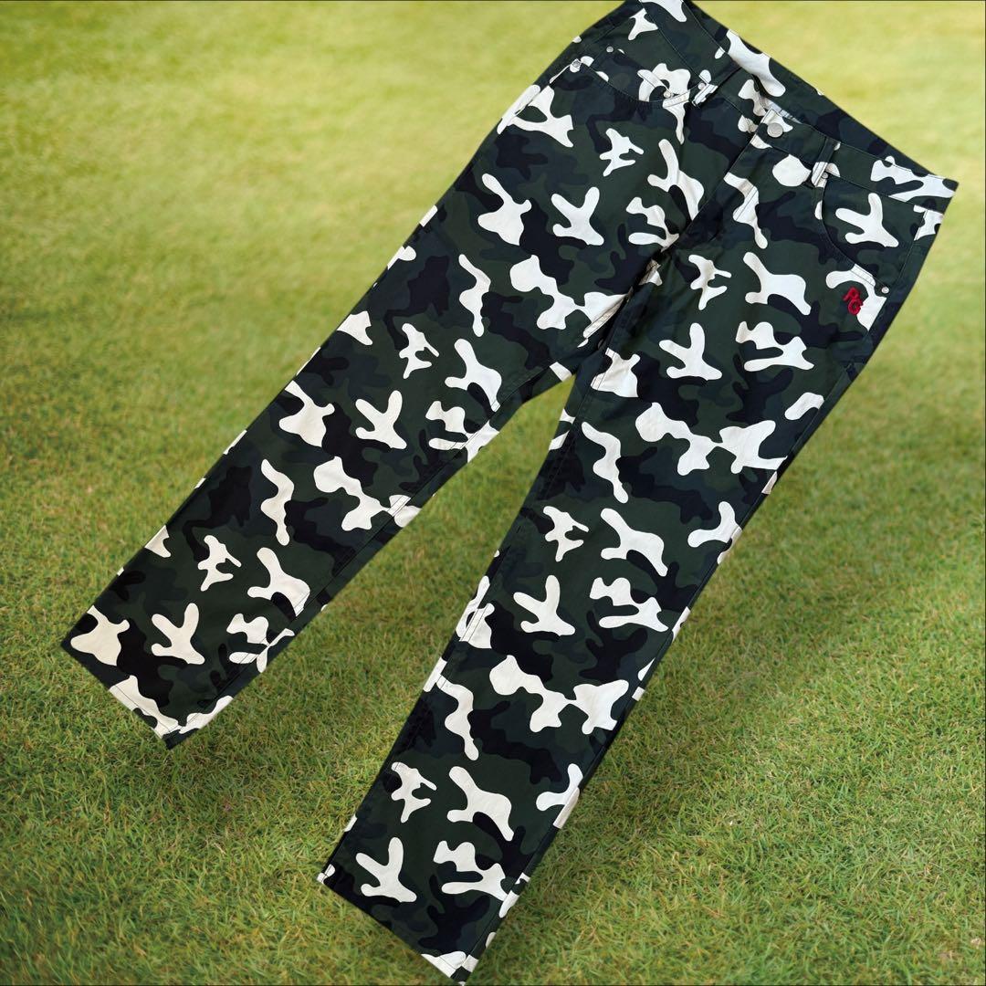 美品　パーリーゲイツ　パンツ　迷彩　黒　白　緑　カーキ　M〜L相当　カモ柄　4