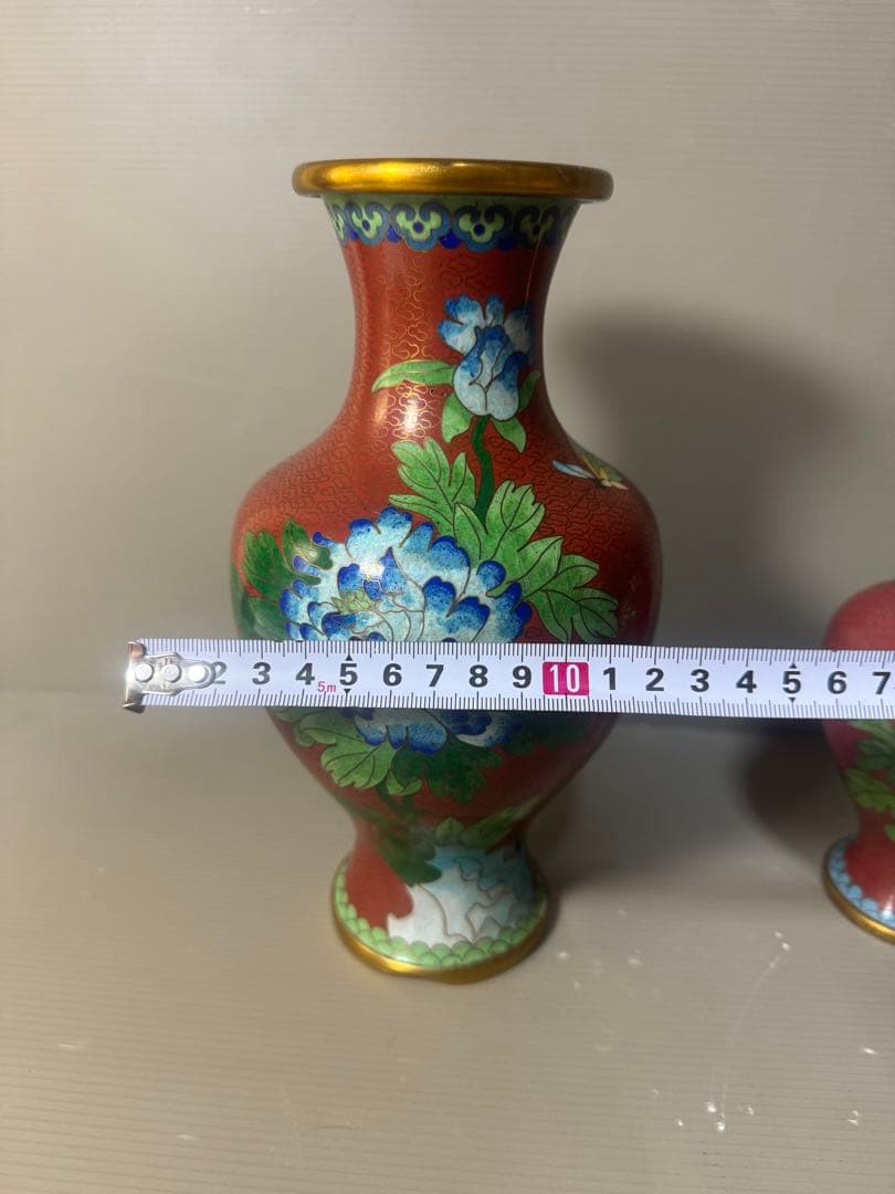 2492 七宝焼　景泰藍　琺瑯　花瓶　2客