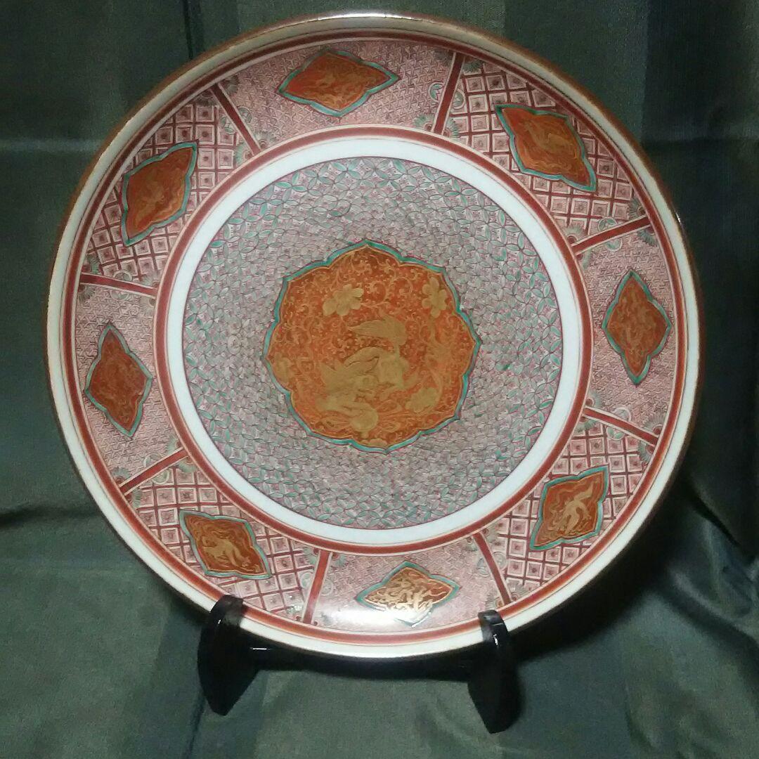 最終お値引き 古九谷 古伊万里 幕末期 金彩赤絵皿 唐獅子文大皿