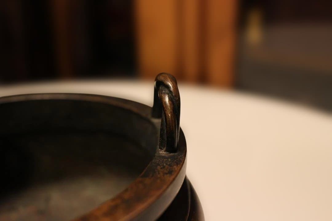 唐物　大明宣徳年製　銅製香炉 ドラゴン彫刻付き　時代保証